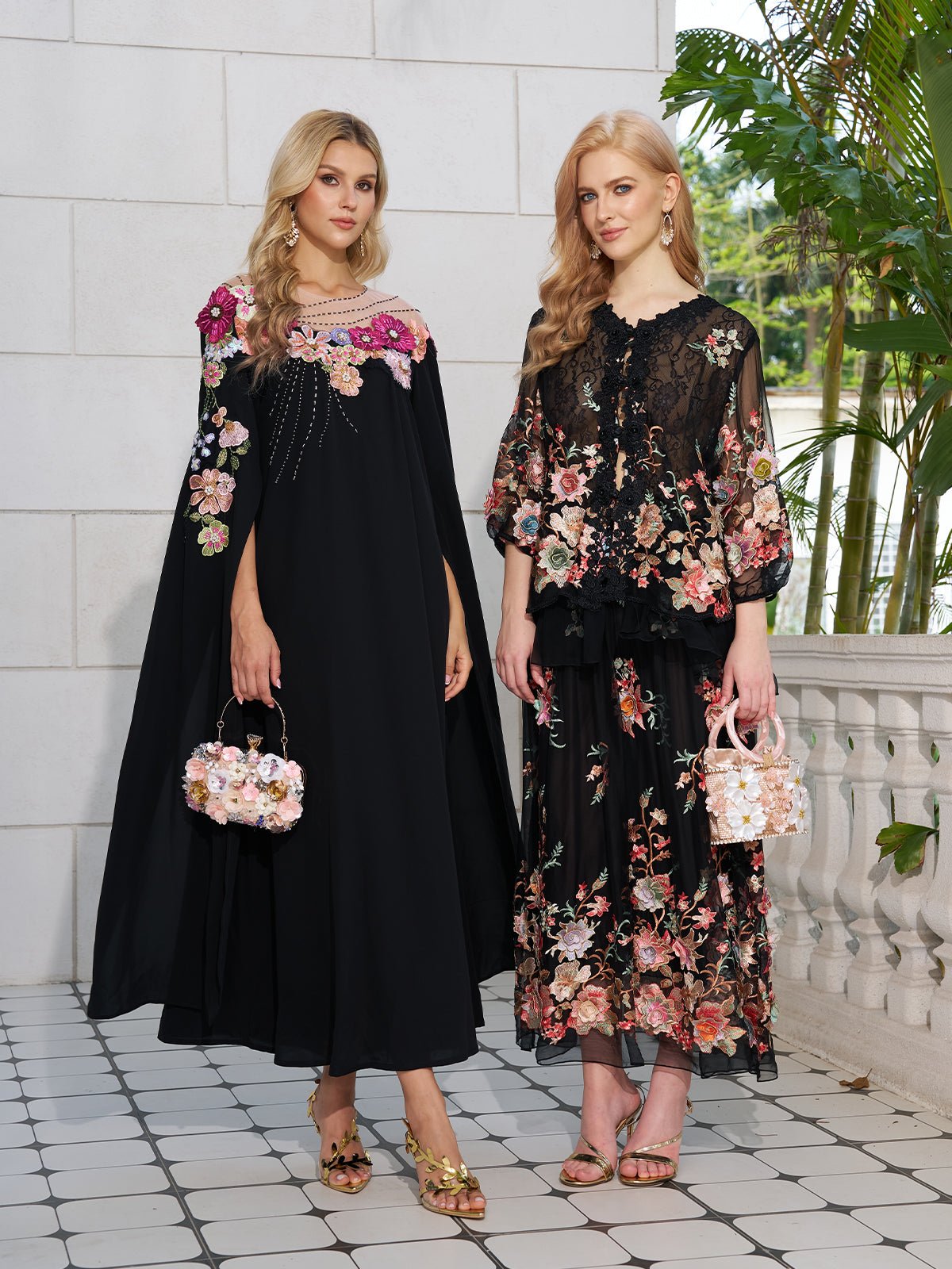 Floral Embroidery 100% Mulberry Silk Tulle Skirt