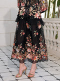 Floral Embroidery 100% Mulberry Silk Tulle Skirt