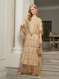 Gold Sequin Beaded Tulle Cape Dress