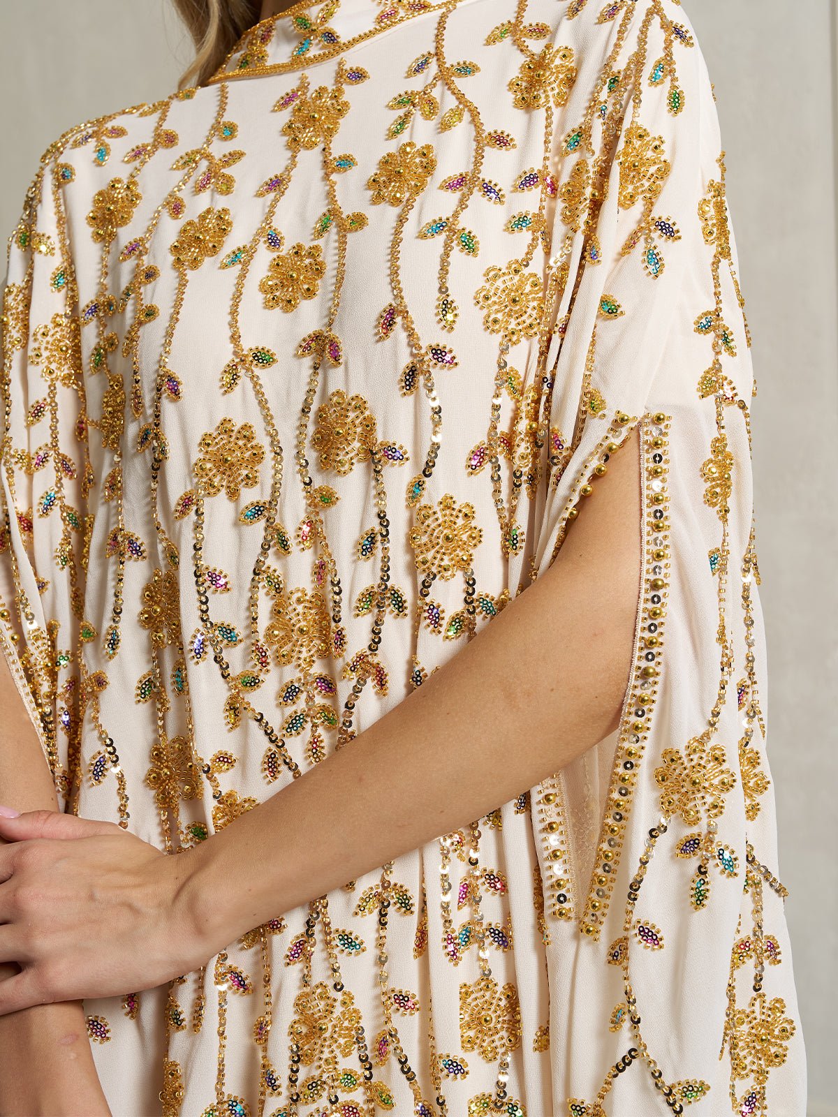 Hand-Embellished Floral Caftan Dress