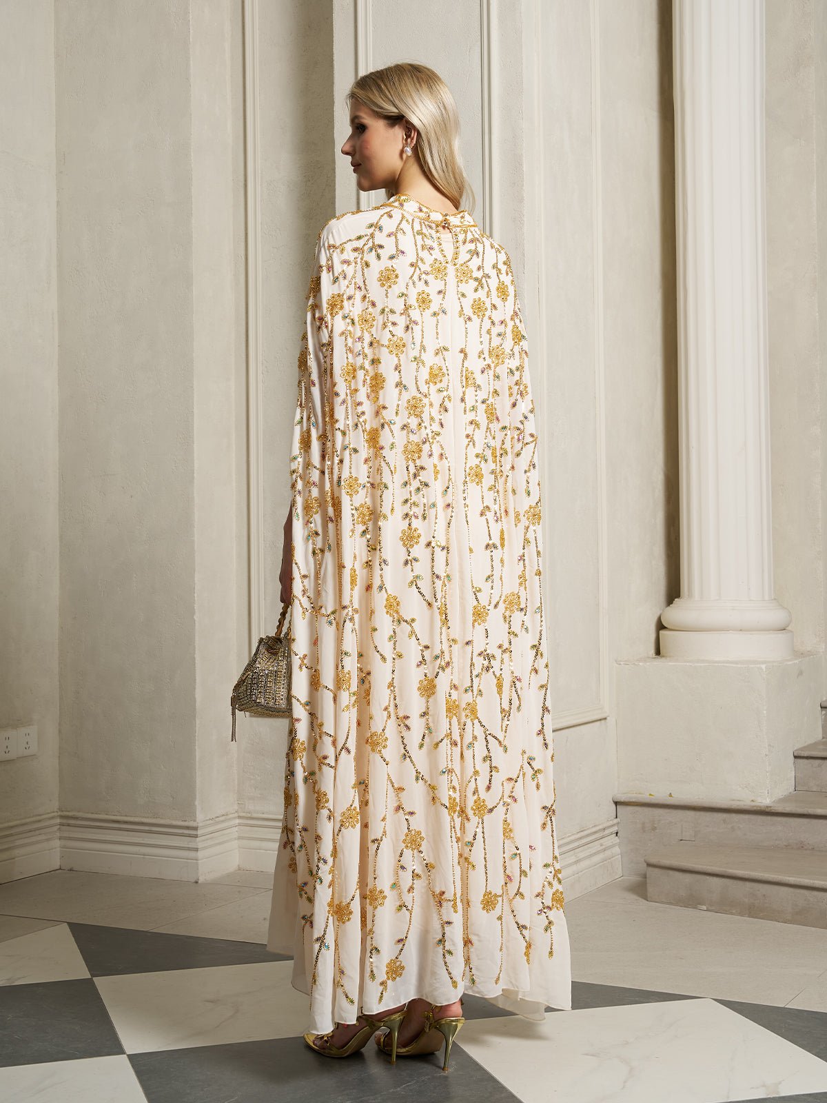 Hand-Embellished Floral Caftan Dress