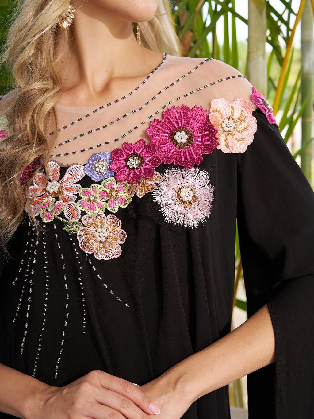 Hand-Embroidered Floral Cape Gown