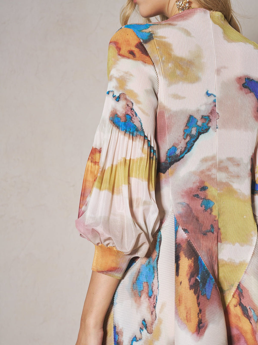 Pleated Wave Hem Art Print Dress