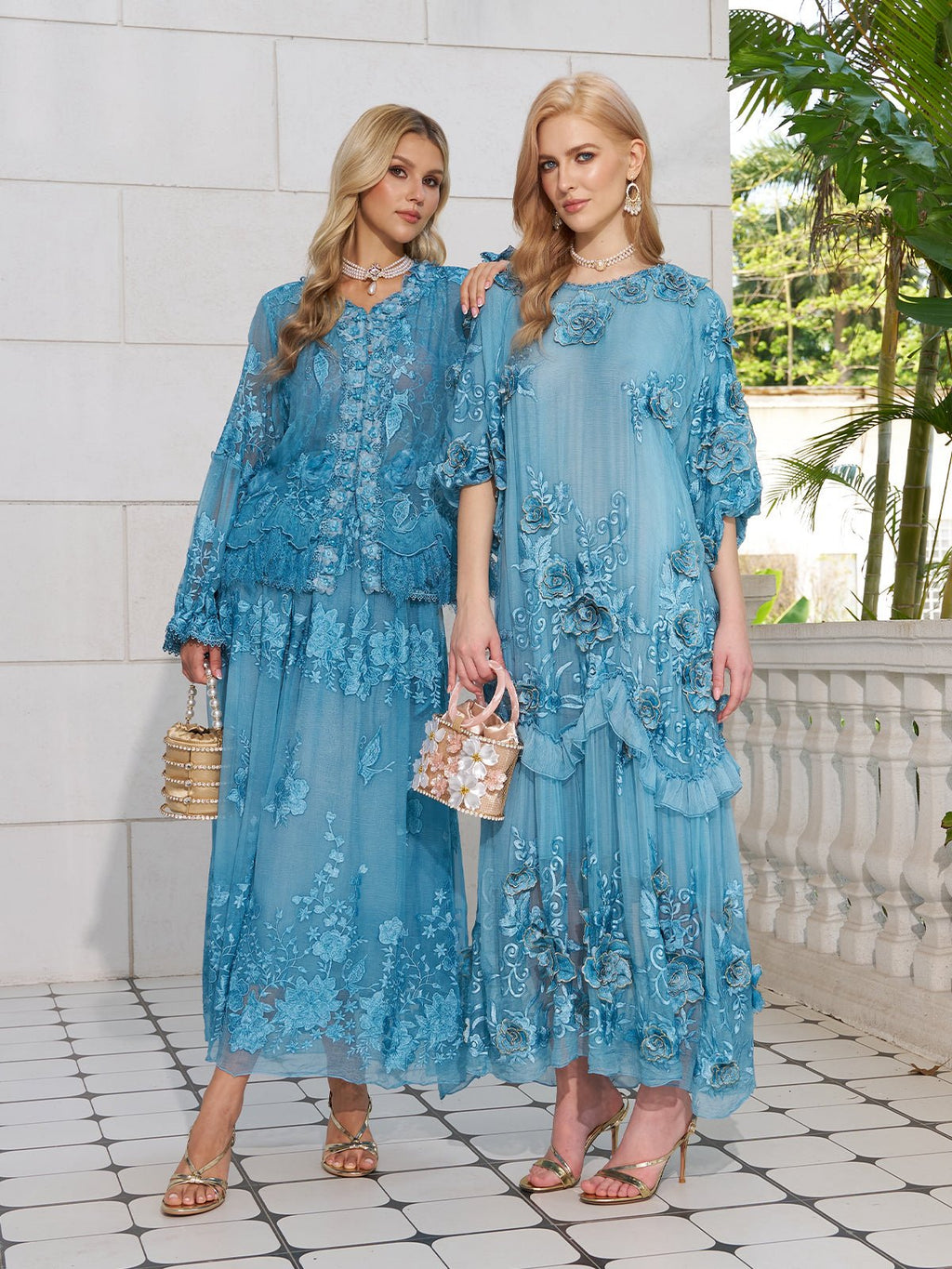 Rose Appliqué 100% Mulberry Silk Dress
