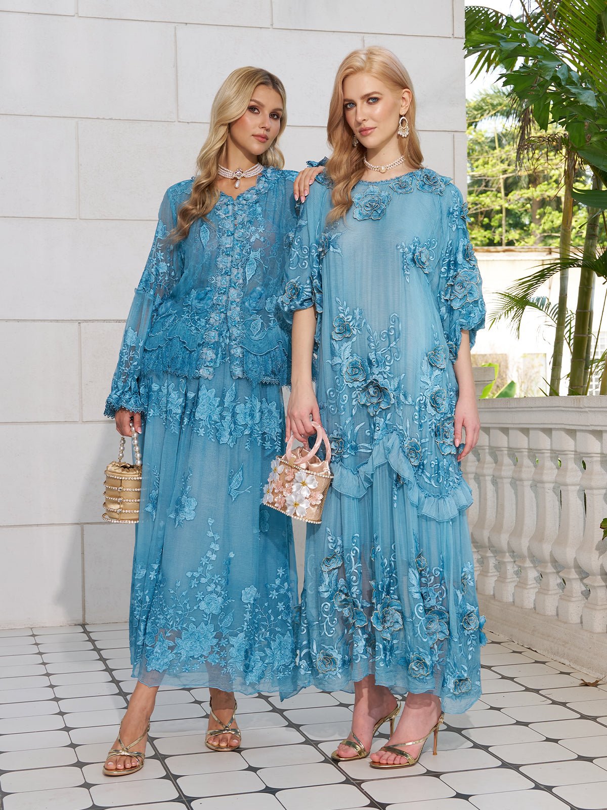 Rose Appliqué 100% Mulberry Silk Dress