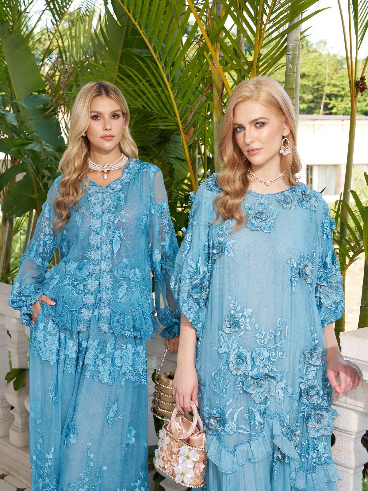 Rose Appliqué 100% Mulberry Silk Dress
