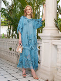 Rose Appliqué 100% Mulberry Silk Dress