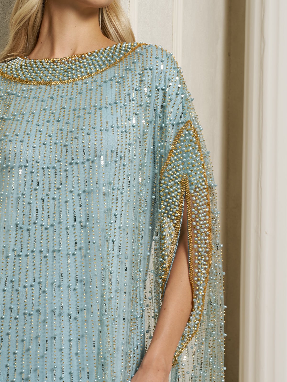 Vertical Beaded Double-Layer Caftan Dress