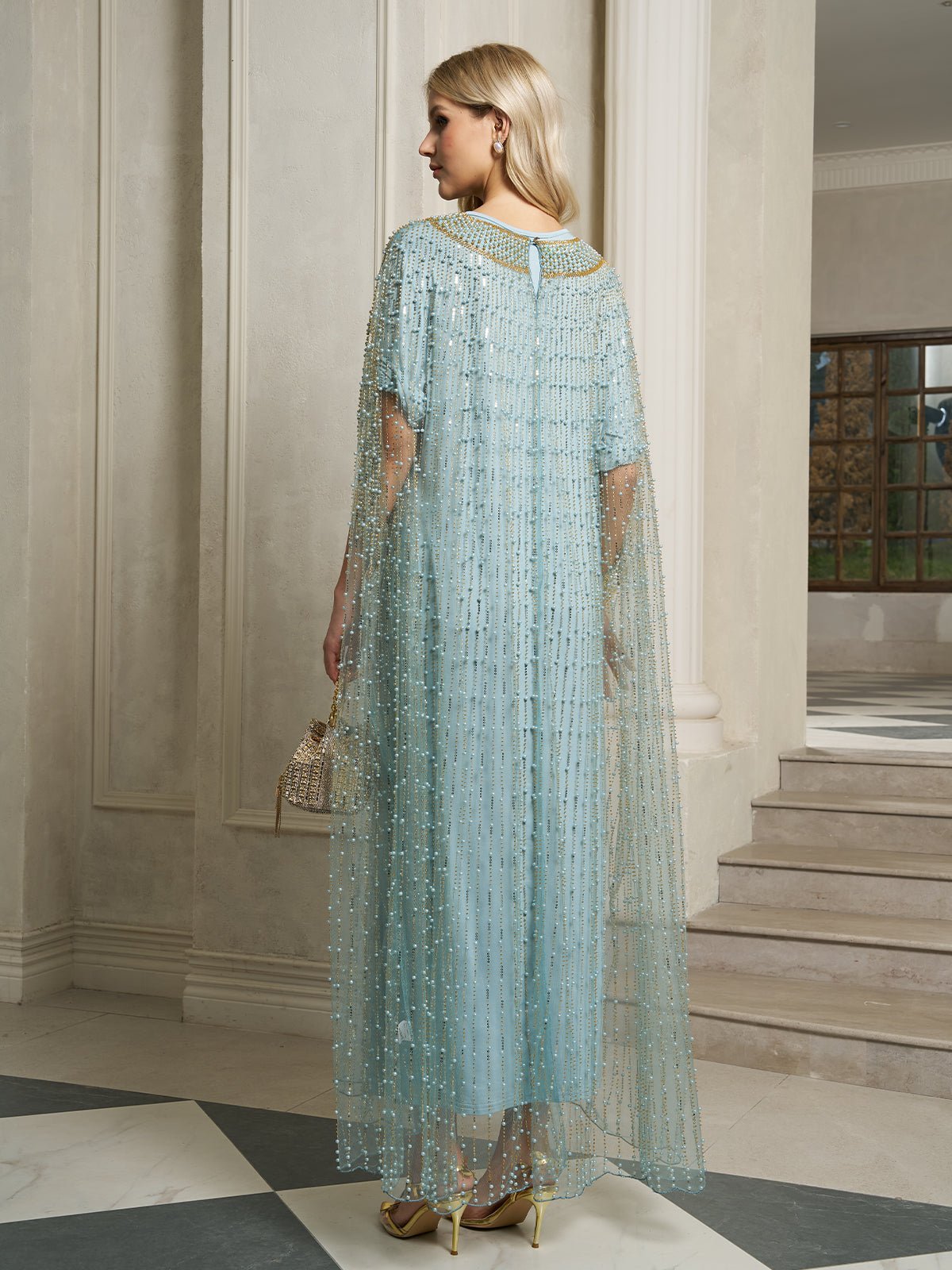 Vertical Beaded Double-Layer Caftan Dress